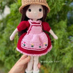 Công chúa búp bê váy đỏ - Búp bê bằng len handmade, Thú len nhồi bông Amigurumi - WOOLEN TOY